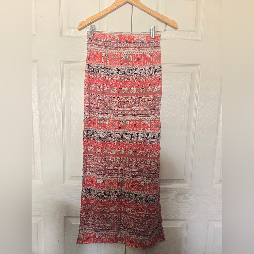 Boho Red and Black Maxi Skirt
